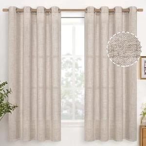 Linen Curtains 63 Inch Length 2 Panels for Living Room - Beige Light Filterin... - Picture 1 of 9