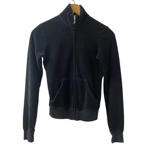 Vintage Sz Petite Y2K Juicy Couture Black Hoodie Full Zip Jacket Pockets MadeUSA - Picture 1 of 9