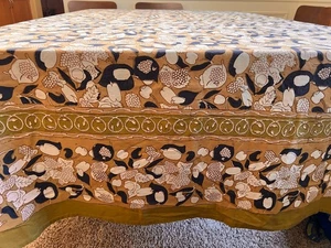 Couleur Nature Forest Harvest Mustard & Blue Tablecloth 71"x128" - Picture 1 of 8