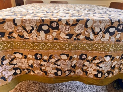 Couleur Nature Forest Harvest Mustard & Blue Tablecloth 71"x128" - Image 1 of 4