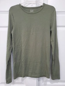 GAP Mujer L Alto Moderno Camiseta Cuello Redondo Manga Larga Acanalada Camiseta Verde Oliva - Imagen 1 de 8