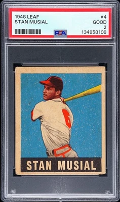 1948 LEAF #4 STAN MUSIAL ROOKIE RC PSA 2 - Image 1 of 2