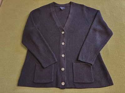 Lands End Women's Plus Drifter Cotton Shaker Cardigan Sweater Black  ~ Size 1X - Image 1 of 4