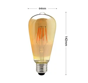 LAMPADINA LED LUCE CALDA 8W FILAMENTO IN VETRO AMBRATO VINTAGE E27 8 W T64-OC - Picture 1 of 2