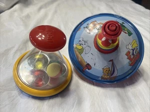 VTG Spinning Tops Two Chicco Baby Toddler , Tin Child Great Graphics - Picture 1 of 9