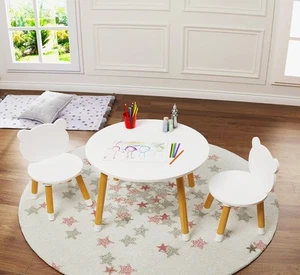 Kids Wood Table and Chair Set, Kids Play Table with 2 Chairs,3 Pieces Kids Ro... - Picture 1 of 7
