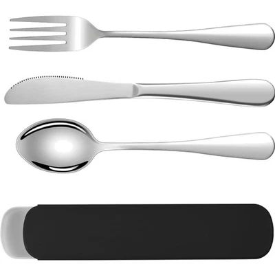 Campingbesteck Edelstahl Set Schwarz für Reisen Wandern Spülmaschinenfest - Bild 1 von 2