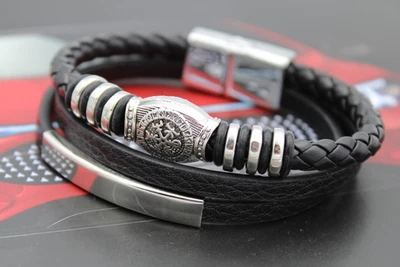 🖤 Herren Lederarmband – Magnetverschluss – Metalllegierung, geflochten, schwarz - Bild 1 von 4