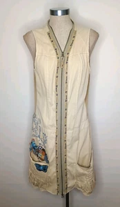 Desigual Shift Dress Womens Sz 10  Khaki Cotton Full Zip Patchwork Embroidered - Picture 1 of 13
