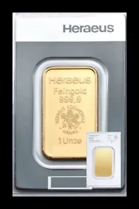 Goldbarren 1 Unze/oz 999.9 Gold „Heraeus“ Zertifiziert - Bild 1 von 3