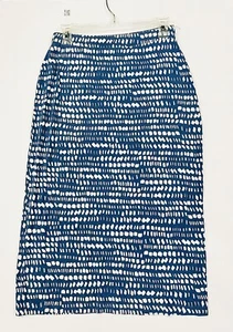 Loft Sz PS Rayon Stretch Blue/White Knit Pencil Skirt Midi Geometric Design - Picture 1 of 1