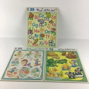 Milton Bradley 25pc Tray Puzzles Moms Babies What Letter Am I Sport Vintage 1998 - Picture 1 of 6