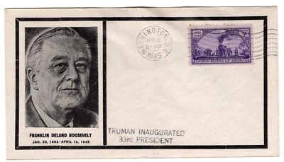 1945 Fidelity Franklin D. Roosevelt Día de la Muerte Cubierta 1945 Washington DC Truman Foto 1 de 2