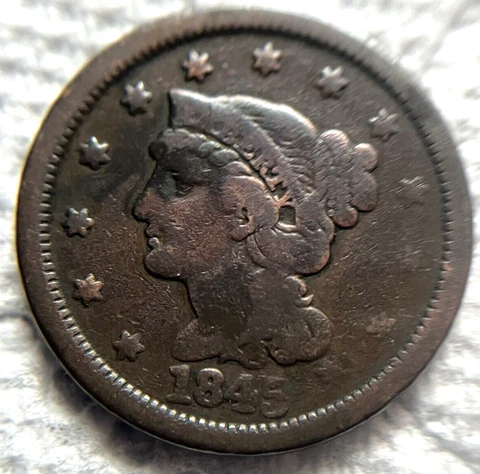 1845 Braided Hair Liberty Head Large Cent   Fine Cover