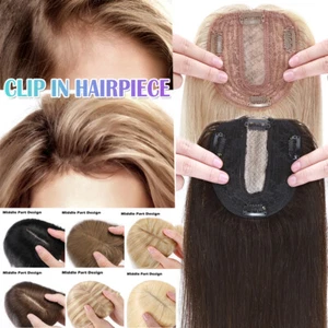 Clip in Women Topper Hairpiece Real Remy Human Hair Toupee Silk Wiglet Hair loss - Picture 1 of 126