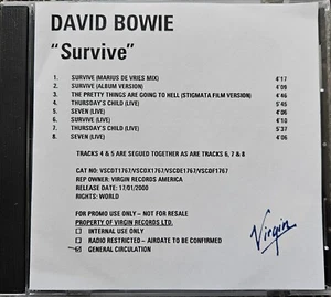 David Bowie ‎: Survive (Promo only CDr) 2000 Virgin - Imagen 1 de 2