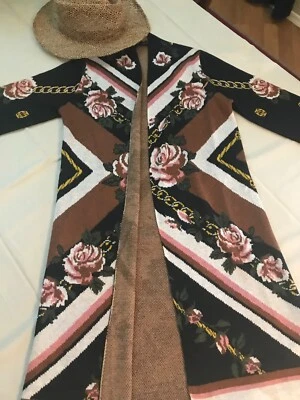 Cárdigan Floral Frente Abierto Línea Larga Cárdigan Cadena Floral Cárdigan Talla S Foto 1 de 4