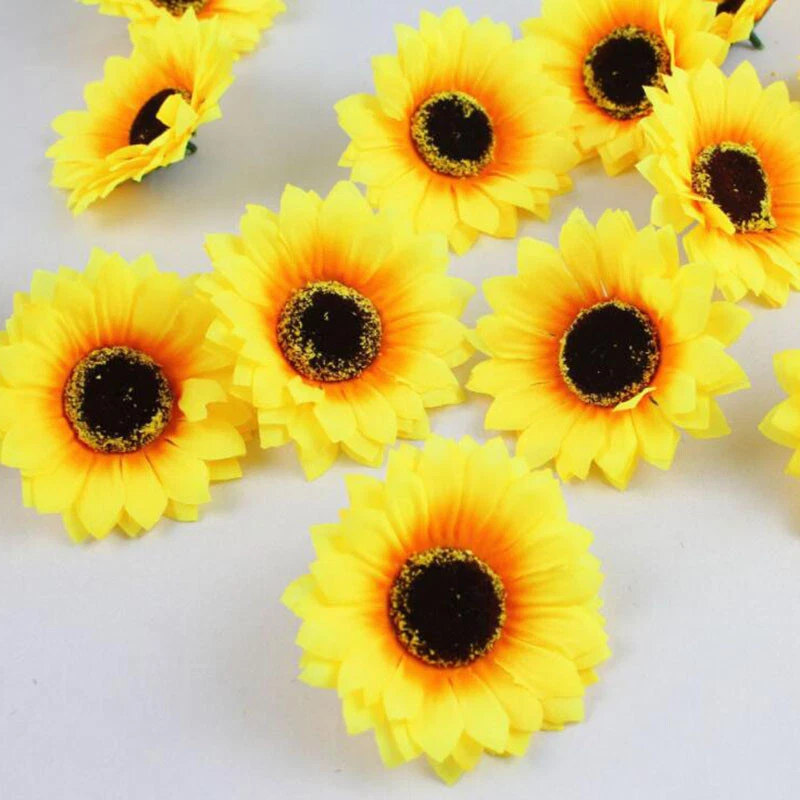 Tela floral de cabezas de girasol amarillas de seda artificial 10 piezas para decoración del hogar hágalo usted mismo