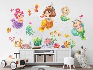 Baby Mermaid Princess Seahorse jellyfish Underwater Bubble  Wall Decal Sticker - Bild 1 von 5