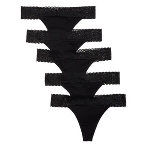 Old Navy Supima Cotton Blend Thong Sz 4X (28-30) Lace-Trim Underwear 5 Pack New - Picture 1 of 9