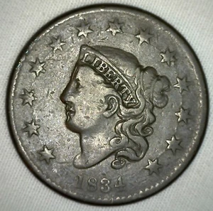 1834 Coronet Large Cent US Copper Type Coin Newcomb N2 Variety Very Fine 1c - Bild 1 von 2