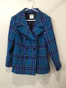 Old Navy Double Breasted Wool Blend Jacket plaid Women’s Size Large Pea Coat - Picture 1 of 3