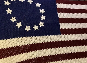 Vintage Handmade Crochet American Flag Blanket Throw 80x40 Betsy Ross 13 Stars - Picture 1 of 12