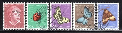 Suiza SC# B217-B221 1952 - Lady Bug - Butterflies - Usado Foto 1 de 2