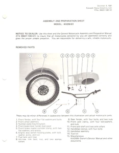 Hoja de servicio/ensamblaje/manual de bicicleta Kawasaki original original KX250 1982 - Imagen 1 de 1