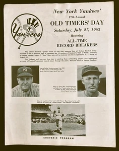 1963 Yankees OLD TIMERS DAY Stadium Program DIMAGGIO Jackie Robinson Berra Foxx - Picture 1 of 1