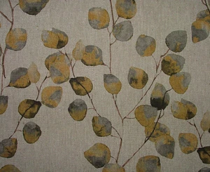 Eucalyptus Tree Leaf Ochre Linen Cotton Fabric Curtain Cushion Upholstery Craft - Picture 1 of 17