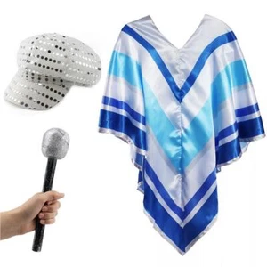 EUROVISION DISCO QUEEN COSTUME PONCHO CAPE MICROPHONE 70'S CELEBRITY SUPER DISCO - Picture 1 of 10
