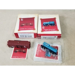 Hallmark Lionel Blue Comet Train 2002 Lionel Boxcart 2005 Christmas Ornaments x2 - Picture 1 of 13