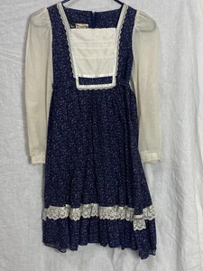 Vintage 70's Gunne Sax Girls Dress Floral Prairie Cotton Lace Jessica's Size 10 - Picture 1 of 14