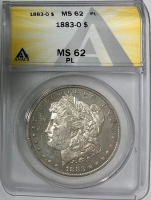 Dólar de plata Morgan 1883-O Prooflike, ANACS MS-62 PL Foto 1 de 2