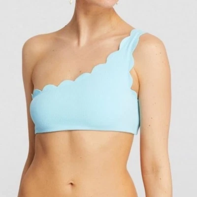 Marysia Santa Barbara Scalloped One Shoulder Bikini Top Blue S - Image 1 of 4