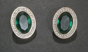 Signiert D.S. Co. SWAROVSKI grüne ovale Strass Ohrclips - Bild 1 von 6