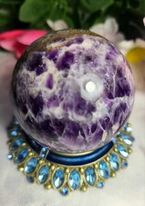 Large 2.2" 57mm 245g Purple Chevron Dream Amethyst Sphere Crystal Ball - Picture 1 of 19