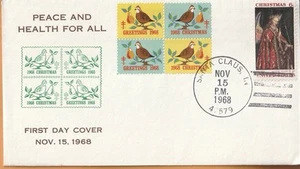 1968 FDC Peace And Health For All Christmas Envelope Santa Claus IN - Picture 1 of 2