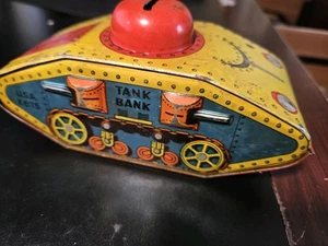 1940s Tank Bank USA X675 Tin Litho Toy Vehicle Piggy Bank - Picture 1 of 5