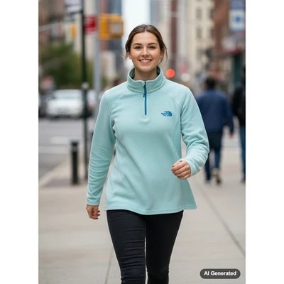 The North Face Womens Fleece Pullover Quarter Zip Aqua Blue Medium - stains - Image 1 of 4