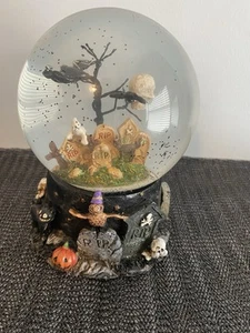 Rare Halloween musical Snow Globe bats pumpkin Cats Skeleton Ghost RIP 7” - Picture 1 of 2