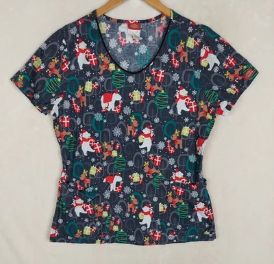 Blusa Médica Dickies Christmas Holiday para Mujer M con Renos, Regalos y Osos Foto 1 de 4