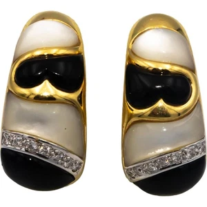 ASCH GROSSBARDT 18k Yellow Gold 0.25CT Diamond Onyx Mother Of Pearl Earrings - Picture 1 of 5