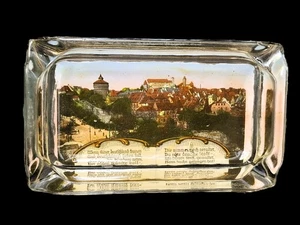 Glas  Aschenbecher/ Briefbeschwerer antik Einlagebild Perlmutt Nürnberg 12x7x2,5 - Bild 1 von 5