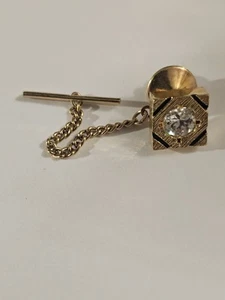 Vintage Tie Tac Mens Tie Pin Abstract Square Zirconia Stone Gold Tone - Picture 1 of 8