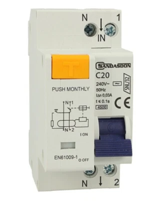 INTERRUTTORE MAGNETOTERMICO DIFFERENZIALE SALVAVITA 1P+N 25A C20 240V 30mA 4.5KA - Image 1 of 4
