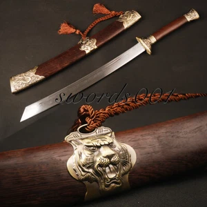 Chinese Dragon Tiger Broadsword Sharp Folded Steel Blade Rosewood Machete Sword - Picture 1 of 12