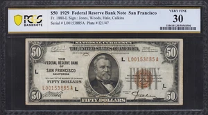 Fr.1880-L 1929 San Francisco $50 Federal Reserve Bank Note PCGS Very Fine 30 - Picture 1 of 2