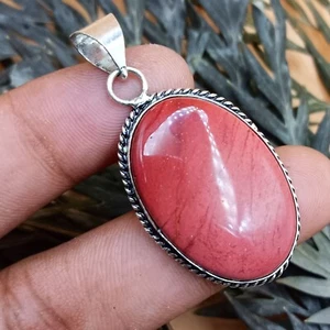 Red Mookaite Jasper Gemstone 925 Sterling Silver Plated 1 PC Pendant Jewelry - Picture 1 of 3